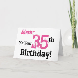 Carte Salutation de 35e anniversaire de soeur en noir, r