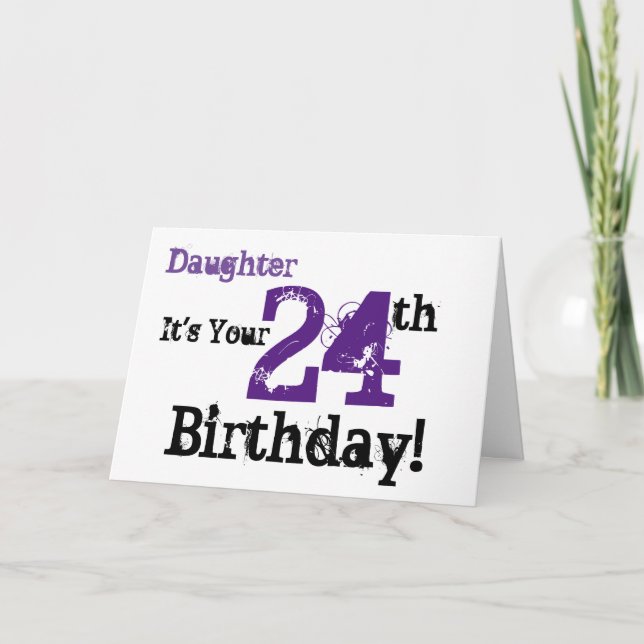 Carte Salutation de la fille de 24e anniversaire en noir (Devant)