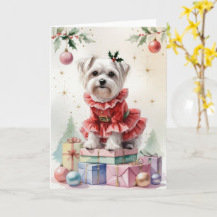 Carte Salutation de Noël de chien maltais