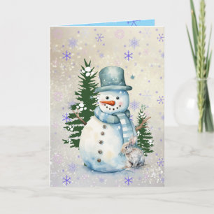 Carte Salutation de Noël "Snowman in Falling Snow"