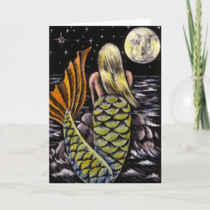 Carte Salutation de sirène au clair de lune