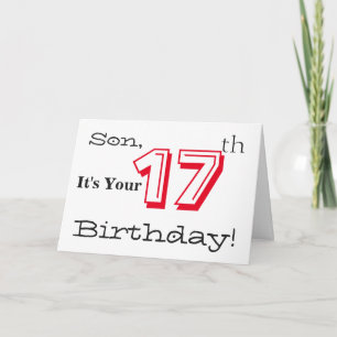 Carte Salutation de son 17e anniversaire en rouge et noi
