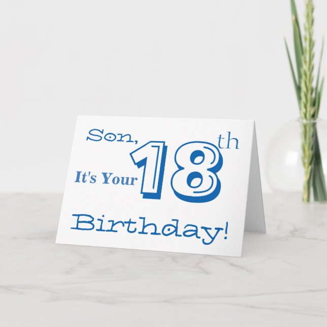 Carte Salutation de son 18e anniversaire en bleu et blan (Devant)