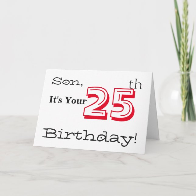 Carte Salutation de son fils à 25e anniversaire en rouge (Devant)