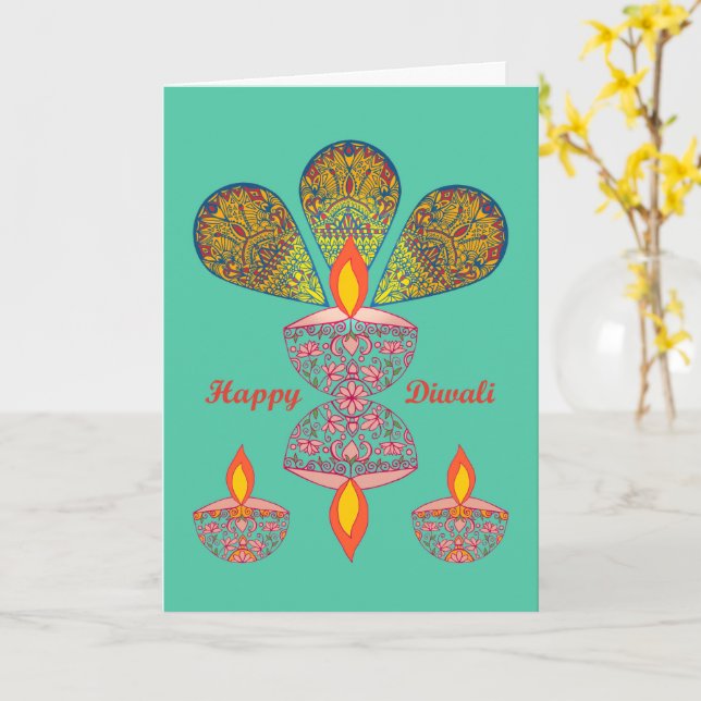 Carte Salutation Diwali - Lampes (Fleur jaune)