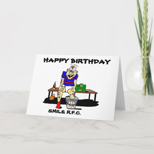 CARTE SALUTATION DRÔLE D'ANNIVERSAIRE DE RUGBY (Devant)