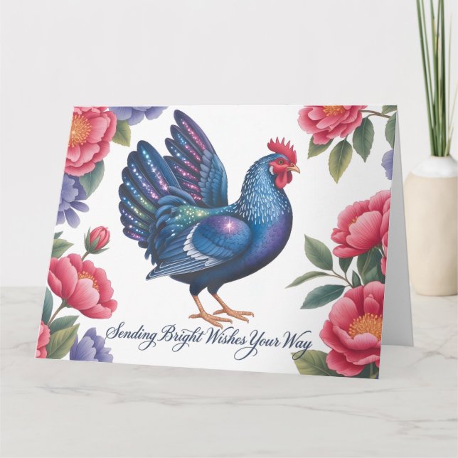Carte Salutation du Coq Céleste avec Bordure Florale (Devant)