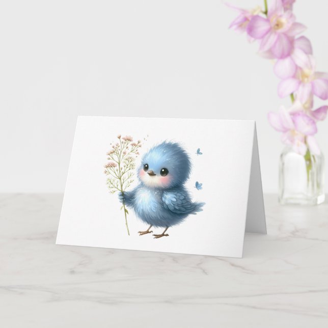 Carte Salutation Fluffy Bluebird Fleur sauvage à toutes  (Orchidée)