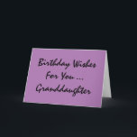 Carte Salutation, petite-fille, pourpre et noir<br><div class="desc">Un arrière - plan pourpre comportant le texte noir,  sur ce bonbon,  salutation d'anniversaire pour une petite-fille. Mes salutations drôles d'esprit.</div>