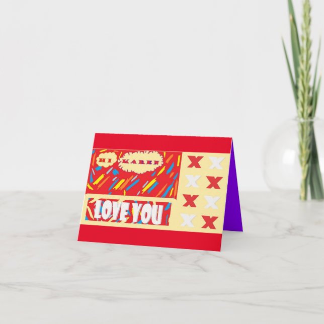 Carte Salutations à Karen en violet et rouge (Devant)