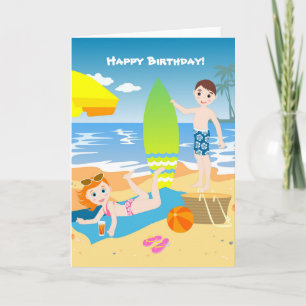 Carte Salutations anniversaires de enfants de plage