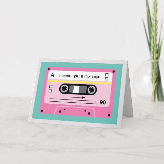 Carte Salutations cassette mix tape rose Old Skool (Devant)
