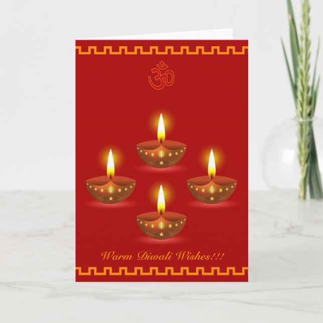 Carte Salutations de Diwali avec les lampes à lueur (Devant)