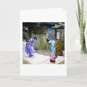 Carte Salutations de geisha à la porte vieux Japon