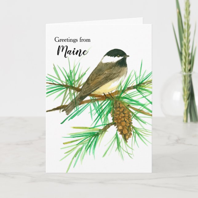 Carte Salutations de Maine Black Capped Chickadee (Devant)
