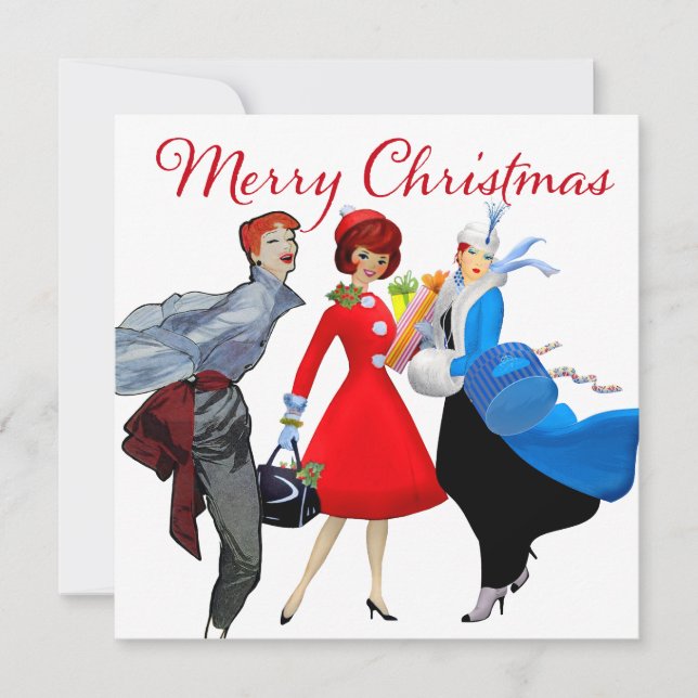 Carte Salutations de Noël de dames vintage 1950 (Devant)