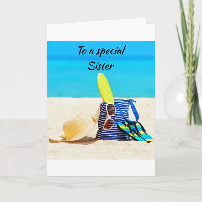 CARTE SALUTATIONS DE PLAGE À MA * SOEUR SPÉCIALE* ANNIVE (Devant)