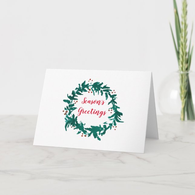 Carte Salutations de saison Couronne de houx verte Peint (Devant)