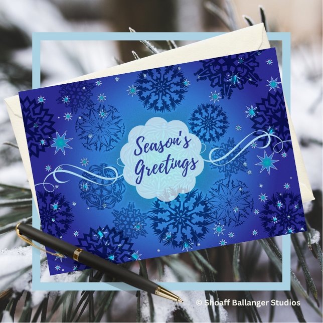 Carte Salutations de saison Snowflakes Design en bleu (Créateur téléchargé)