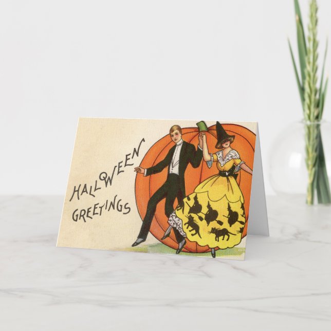 Carte Salutations d'Halloween Vintages - Couple dansant (Devant)