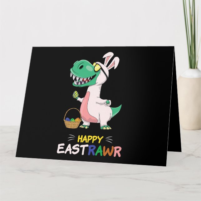 Carte Salutations Dinosaur Bunny Egg Joyeux Pâques S (Devant)