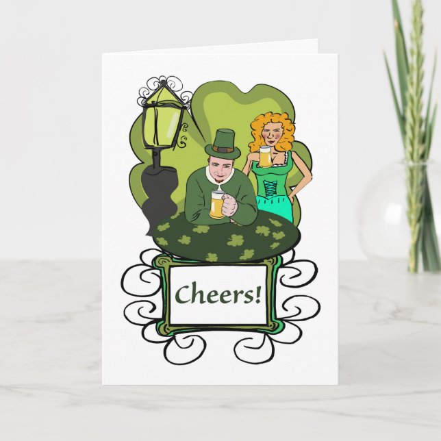 Carte Salutations pour St. Patrick's Day Couple avec biè (Devant)