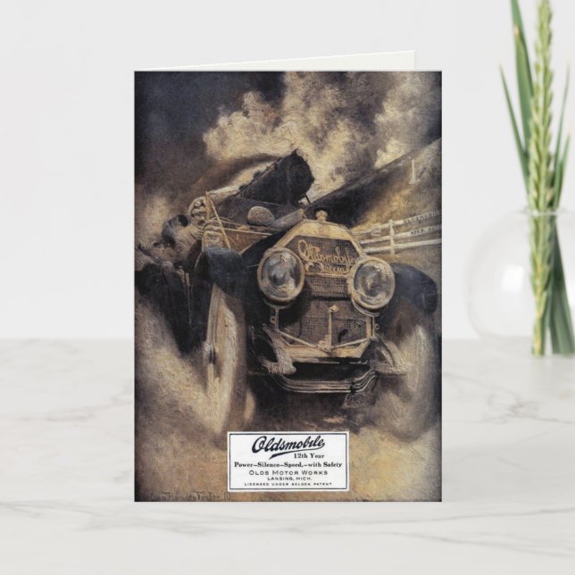 Carte Salutations vintages Avec Vieille Voiture (Devant)