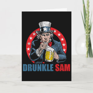 Carte Sam ivre drôle 4 juillet Oncle Sam Usa Bière D