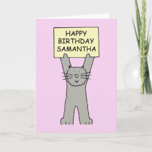 Carte Samantha Joyeux Chat de dessin d'anniversaire