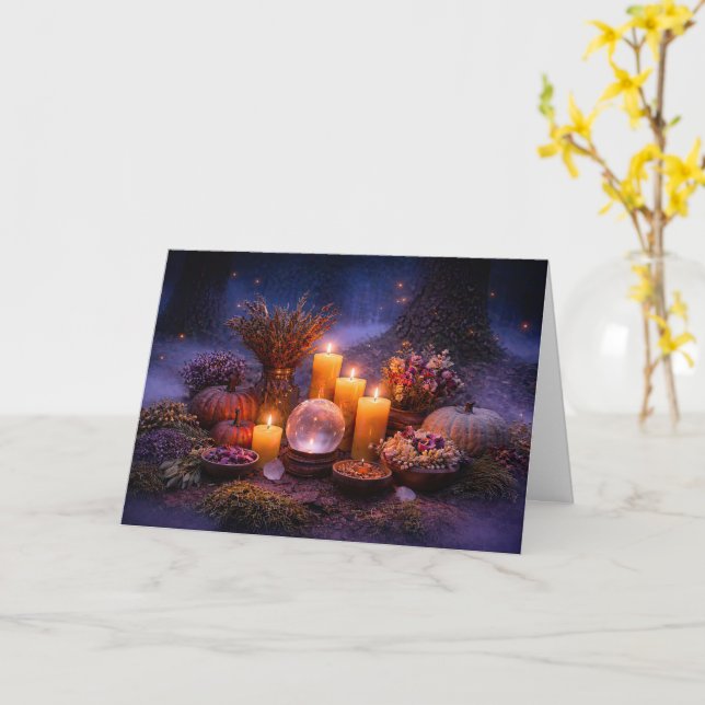 Carte Samhain avec bougies Crystal Feuillage d'automne F (Fleur jaune)