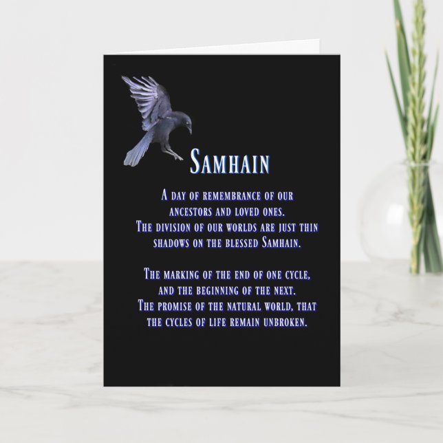 Carte Samhain avec corbeau ou corneille Samhain bénie (Devant)