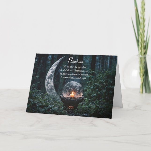Carte Samhain avec Crystal Ball Crescent Lune et bougie (Devant)
