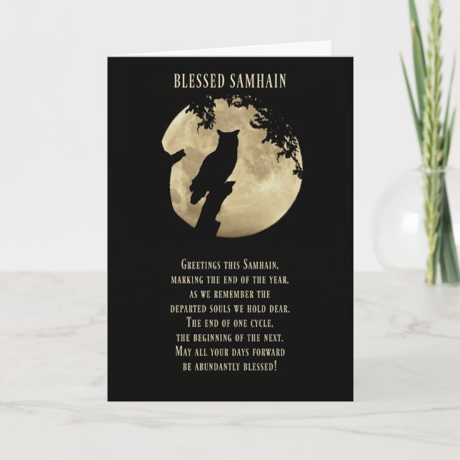 Carte Samhain avec Hibou et Lune de récolte (Devant)