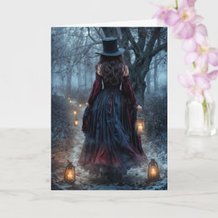 Carte Samhain Belle Femme au Chapeau Melon Vintage 