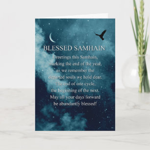Carte Samhain bénédiction Mystique avec Lune et Corbeau