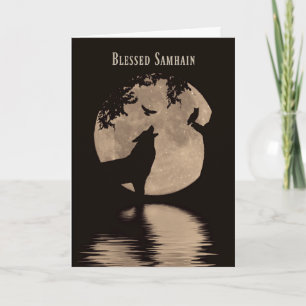 Carte Samhain carde la bénédiction de loup, de hibou et
