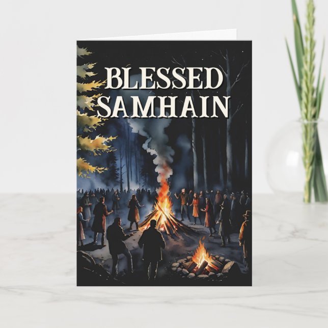 Carte Samhain Night Fall Forest Pagan Bonfire Halloween (Devant)
