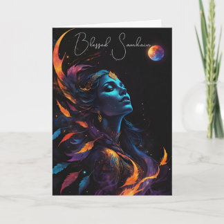 Carte Samhain Pagan Sorcière Béni Halloween Nuit D'Autom