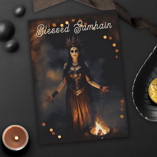 Carte Samhain Pagan Sorcière Béni Halloween Nuit D'Autom (Samhain Pagan Witch Blessed Halloween Fall Night Greeting Card)