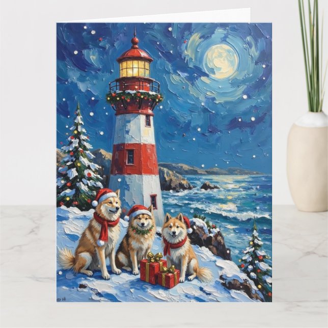Carte Samoyed Christmas Lighthouse Holiday (Devant)