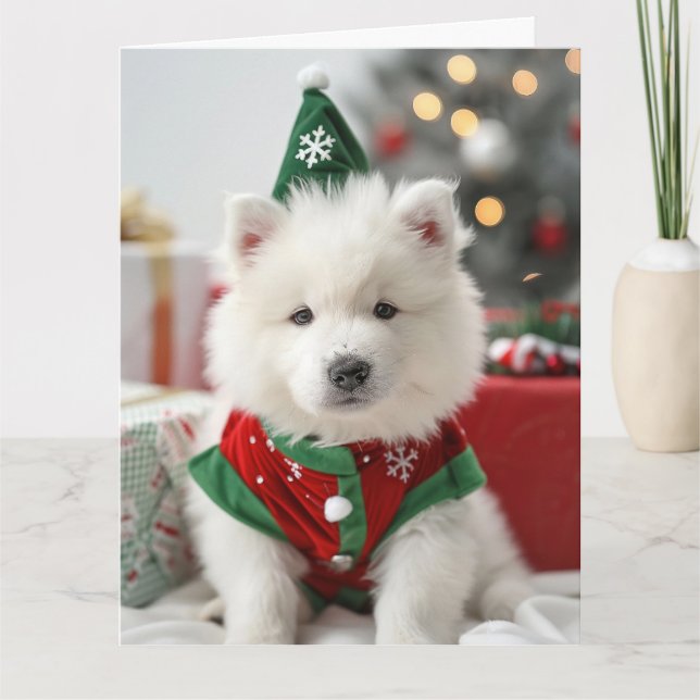 Carte Samoyed Elf Puppy Christmas Card (Devant)