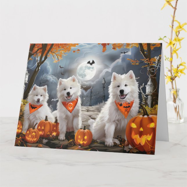 Carte Samoyed Halloween Épouvantable (Fleur jaune)