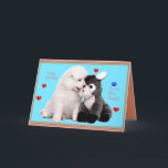 Carte Samoyed Puppy & Toy Birthday Greeting Card<br><div class="desc">Greeting Card, Standard white envelopes included. A special Happy Birthday card to or from a Samoyed, depending on how you want to use it. It works either way. He is wishing his best friend a Happy Birthday Designer: Designs by Lee. All proceeds go to NSR: National Samoyed Rescue. National Samoyed...</div>