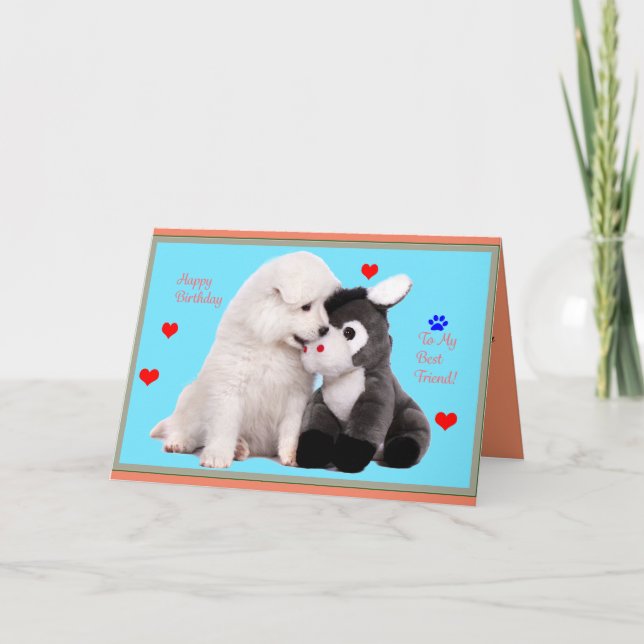 Carte Samoyed Puppy & Toy Birthday Greeting Card (Devant)