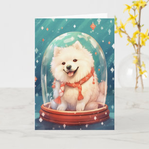 Carte Samoyède dans un Flocon de Neige de Noël aux Lumiè