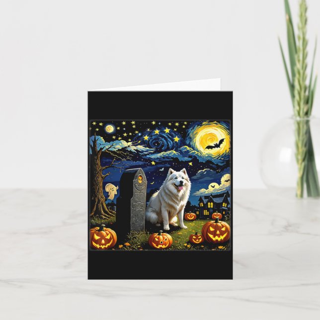 Carte Samoyède d'Halloween effrayant Nuit étoilée (Devant)