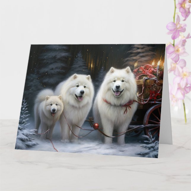 Carte Samoyède Sleigh Neigeux Décor Noël (Orchidée)
