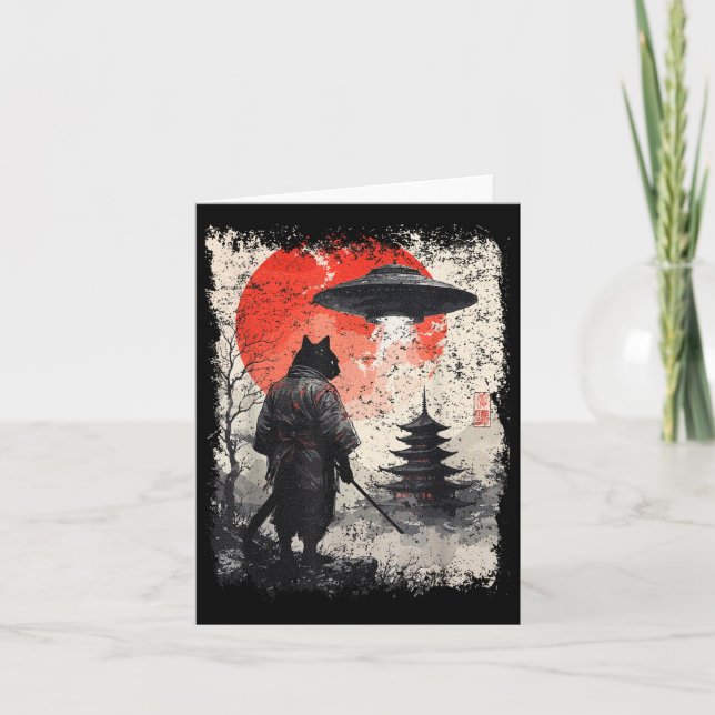 Carte Samurai Ninja Chat Warrior Sumi-e Ufo Ukiyo-e Sci  (Devant)