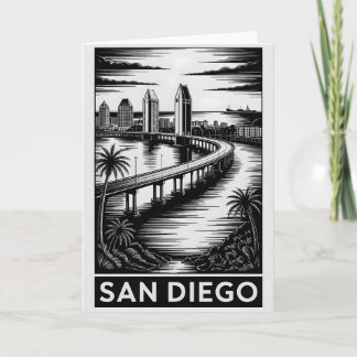 Carte San Diego Californie Gravure sur bois Noir et Blan