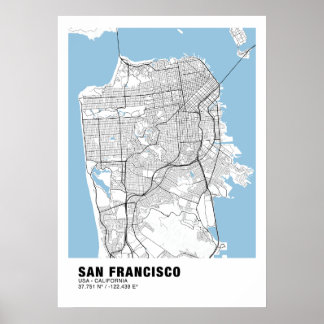 Carte San Francisco Poster - California White Map